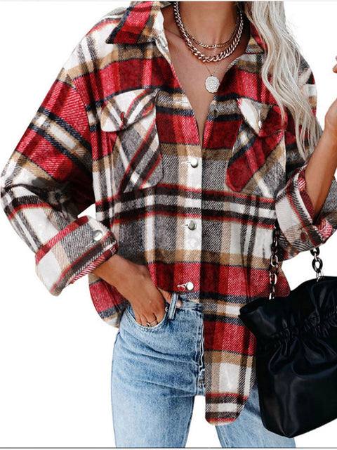 Lapel Loose Casual Buttoned Pocket Woolen Shirt Jacket - Pinksmoose Fashion