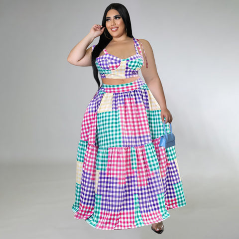 Spring Irregular Plaid Suspender Skirt Suit - Pinksmoose Fashion