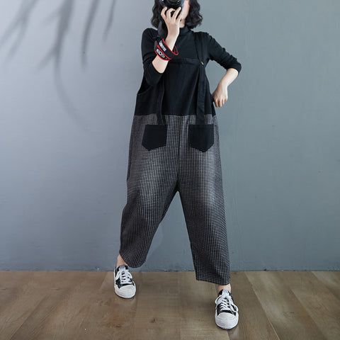 Pinksmoose FashionPlaid Stitching Plus Size Casual Wide-leg Denim Overalls WomenProduct information:Fabric name; denimMain fabric composition; cottonPopular elements; otherStyle: VintageCraft; OtherSize;’L,XL,M,2XLClothing style; Korean versionStops & setsPinksmoose