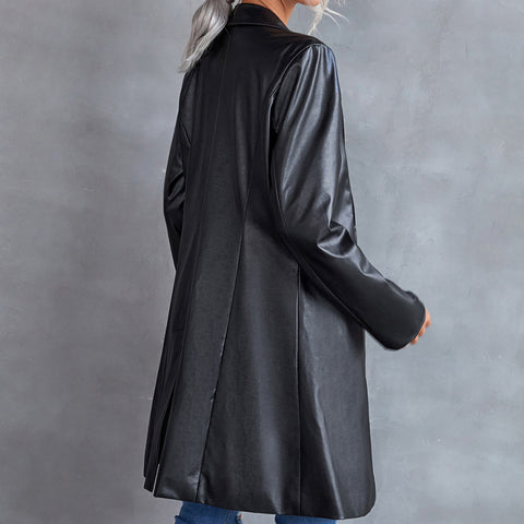 Women's Leather Slim Long-sleeved Windbreaker Blazer Top - Pinksmoose Fashion
