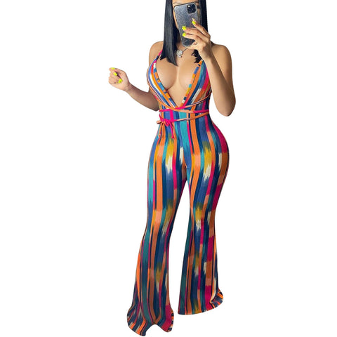 Pinksmoose FashionStriped Print Halter Slim-fit Flared TrousersProduct information:Inventory type: whole orderStyle: sexyPattern: stripesStyle: pants suitTop style: vestTop sleeve length: sleevelessPants style: wide leg pantsLentops & setsPinksmoose