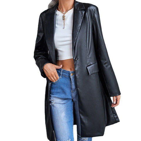 Women's Leather Slim Long-sleeved Windbreaker Blazer Top - Pinksmoose Fashion