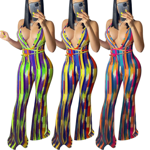 Pinksmoose FashionStriped Print Halter Slim-fit Flared TrousersProduct information:Inventory type: whole orderStyle: sexyPattern: stripesStyle: pants suitTop style: vestTop sleeve length: sleevelessPants style: wide leg pantsLentops & setsPinksmoose