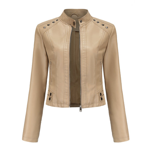 Studded Leather Women Short Jacket Long Sleeves - Pinksmoose Fashion