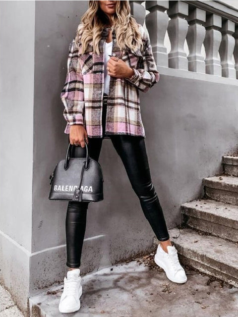 Lapel Loose Casual Buttoned Pocket Woolen Shirt Jacket - Pinksmoose Fashion