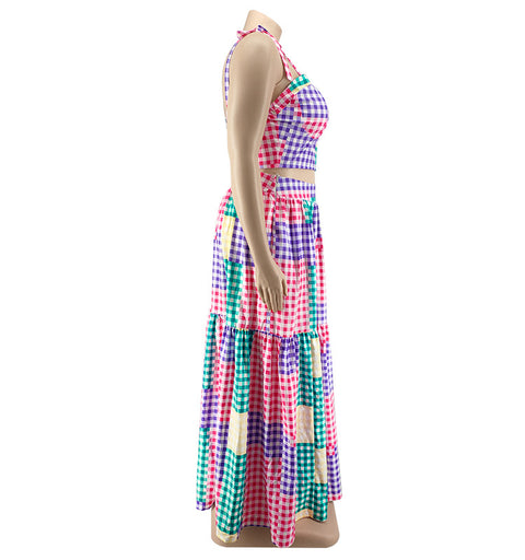 Spring Irregular Plaid Suspender Skirt Suit - Pinksmoose Fashion